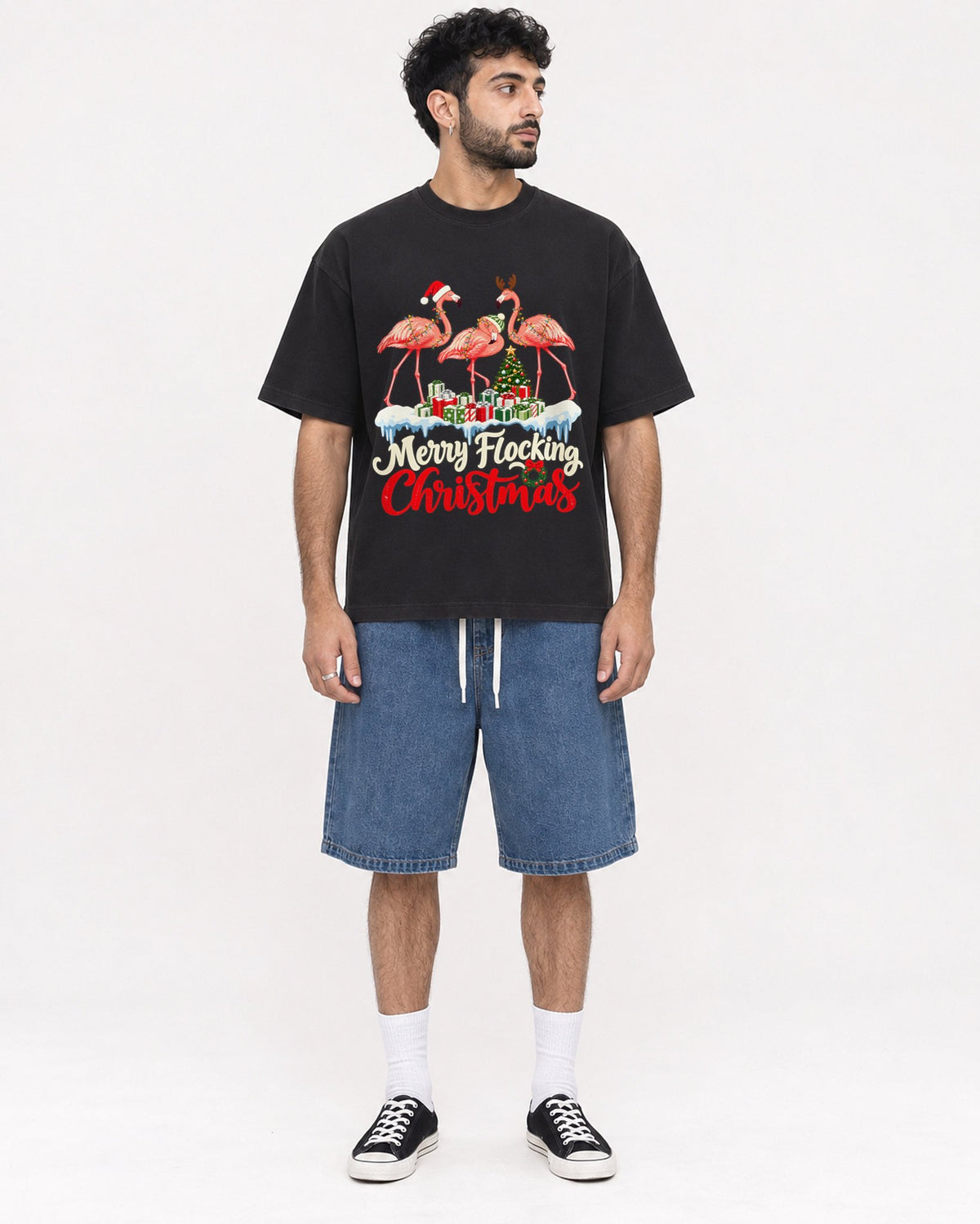 Mockup Boxy Heavyweight Tee Black male full-body 07