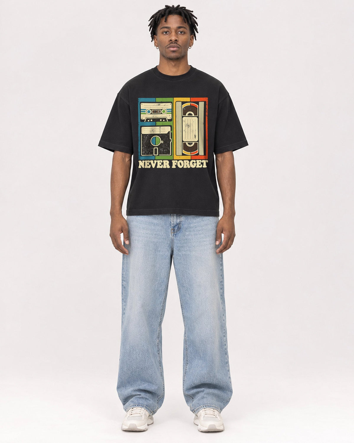 Mockup Boxy Heavyweight Tee Black male full-body 05