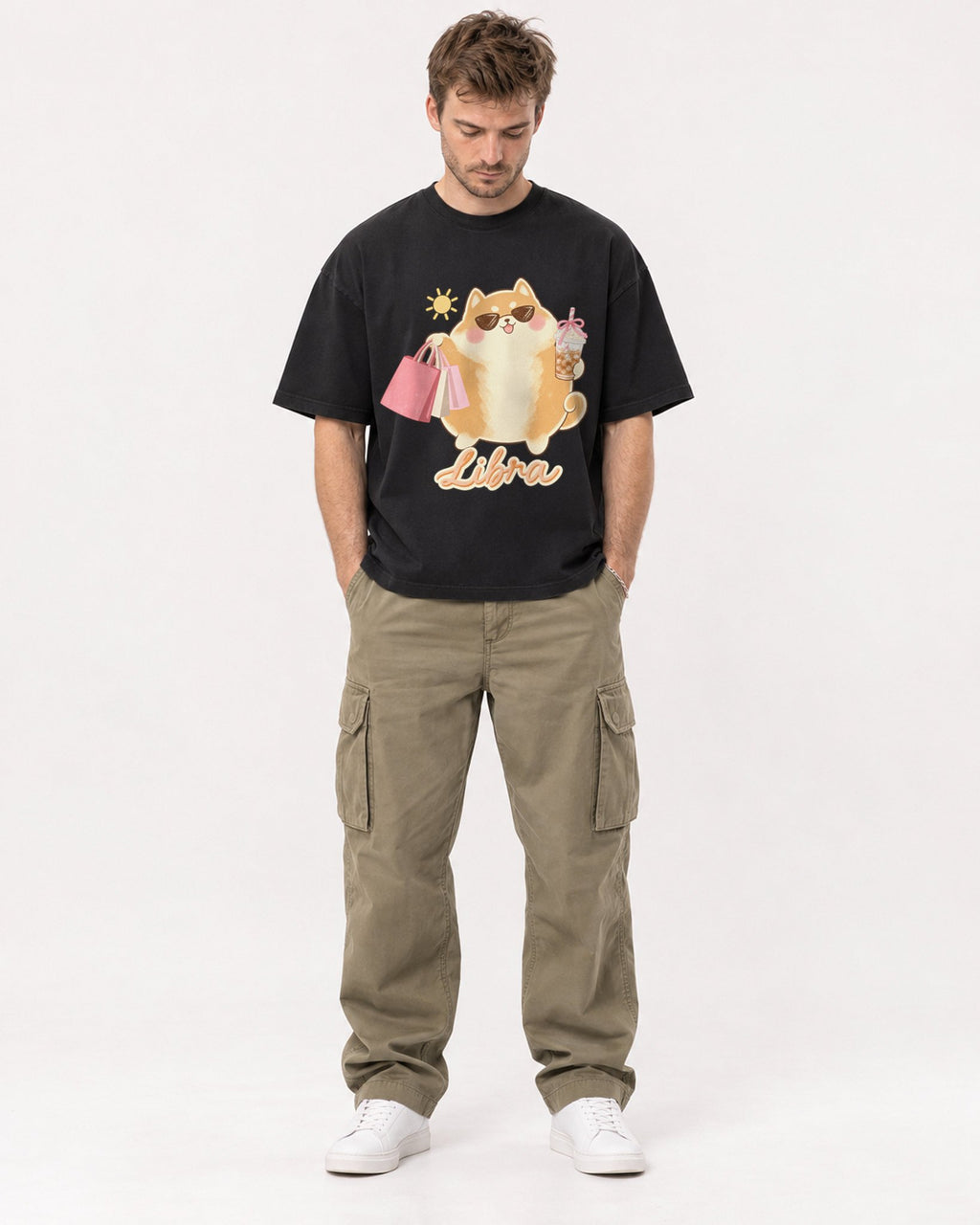 Mockup Boxy Heavyweight Tee Black male full-body 08