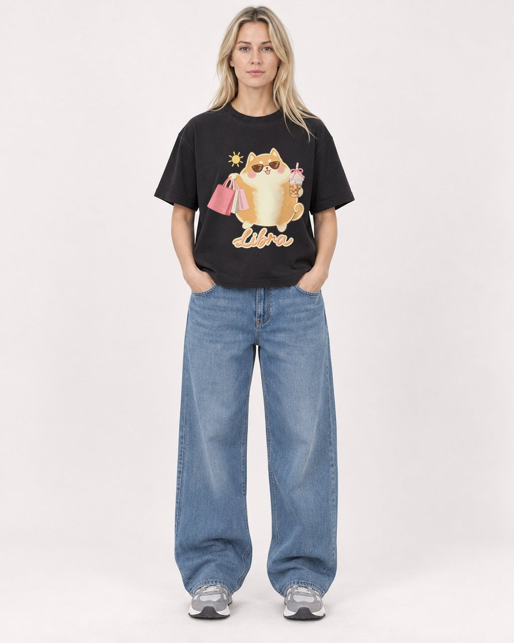Mockup Boxy Heavyweight Tee Black female full-body 08
