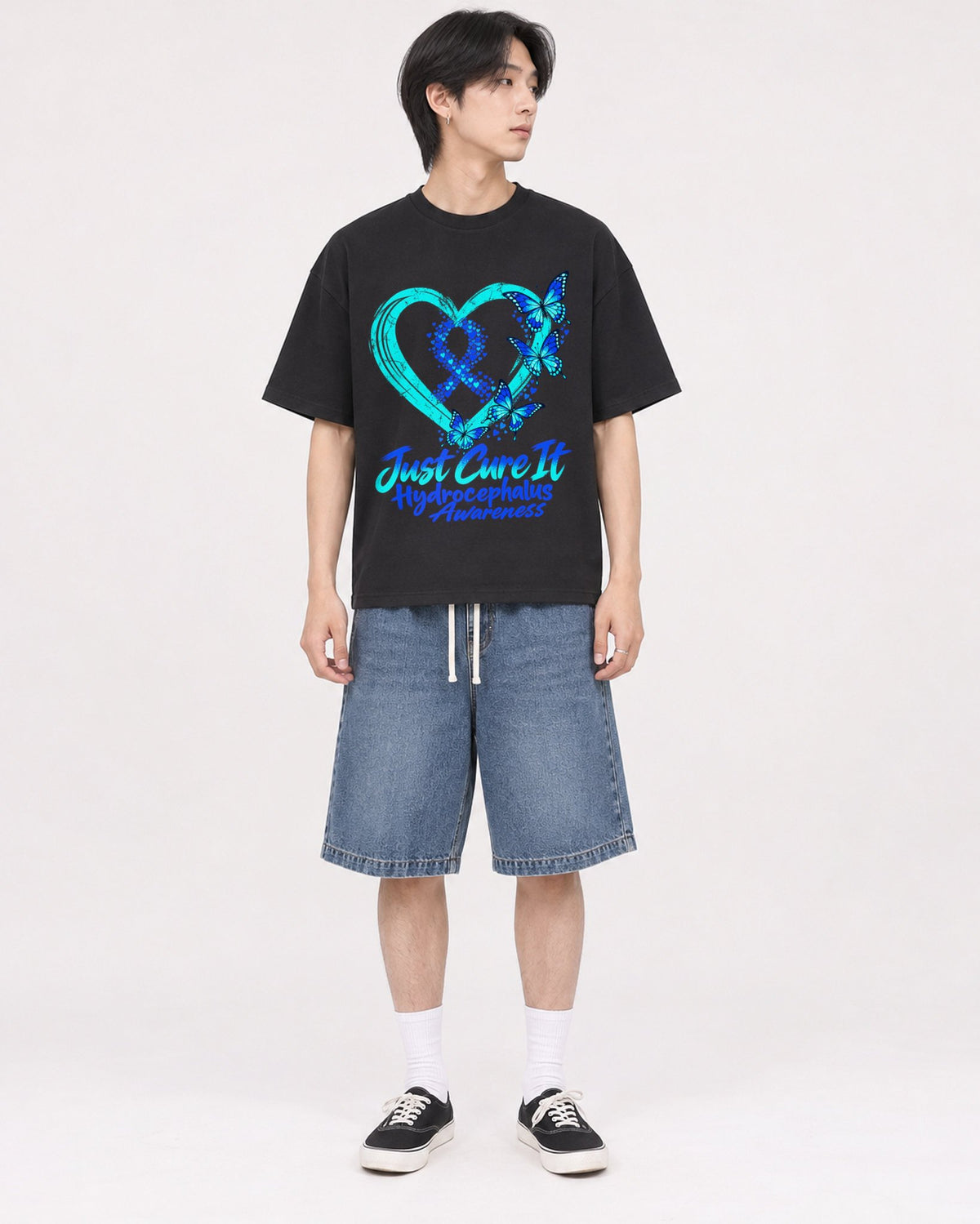 Mockup Boxy Heavyweight Tee Black male full-body 11