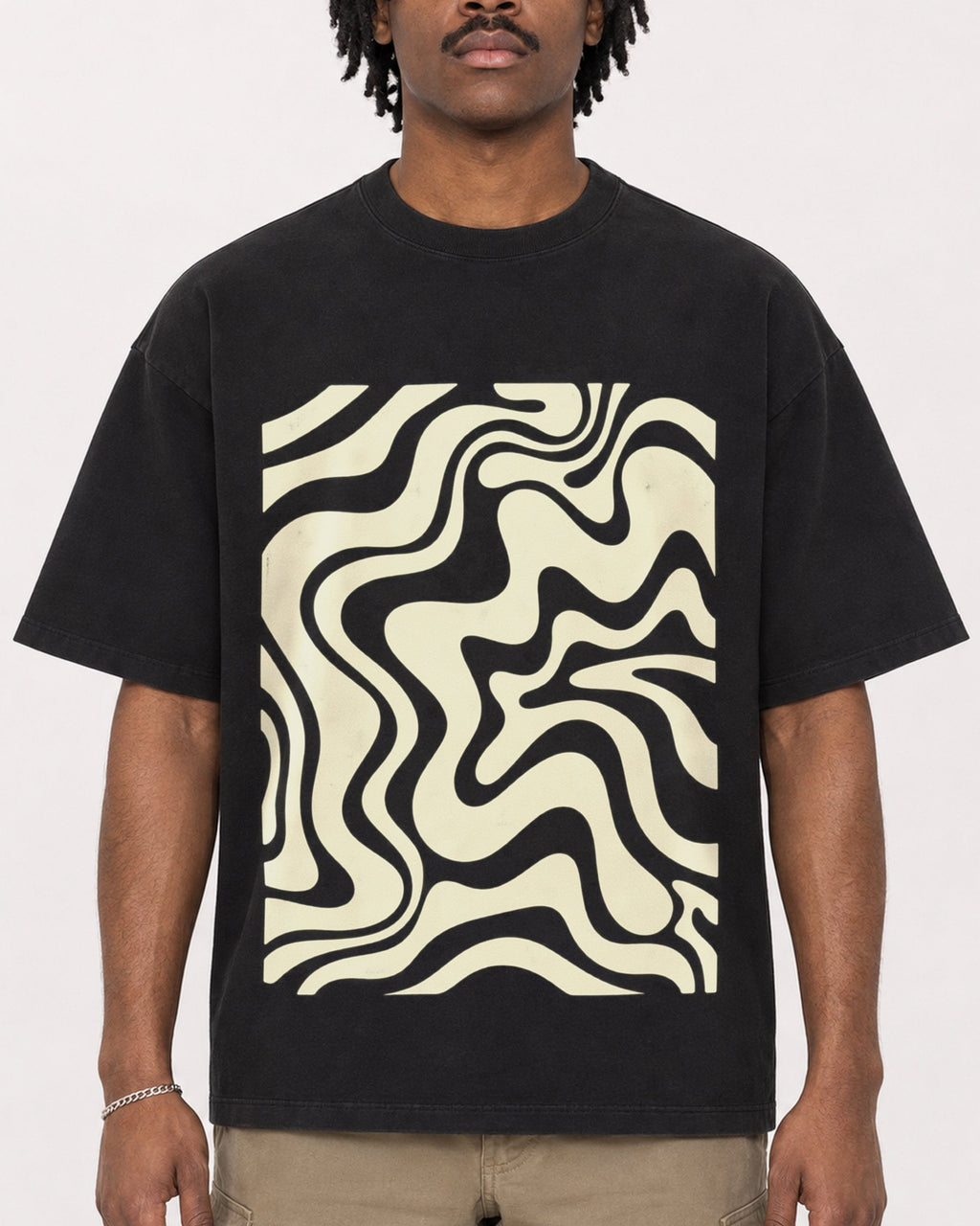 Mockup Boxy Heavyweight Tee Black male close-up 04