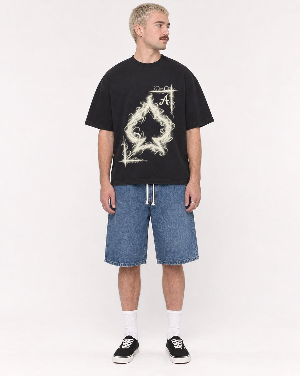 Mockup Boxy Heavyweight Tee Black male full-body 39