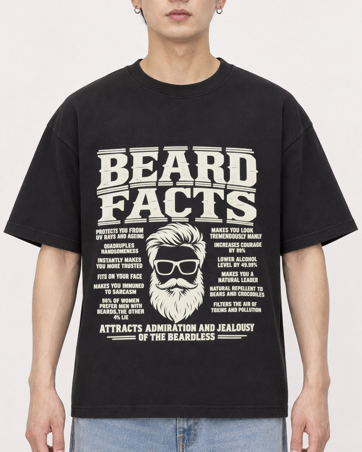 Mockup Boxy Heavyweight Tee Black male close-up 01