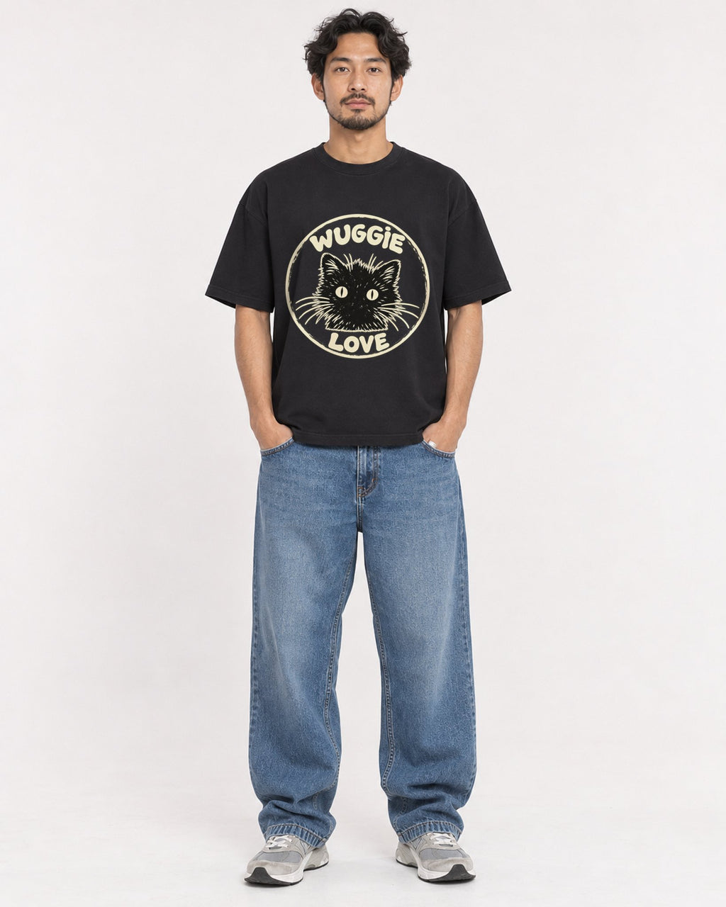 Mockup Boxy Heavyweight Tee Black male full-body 02
