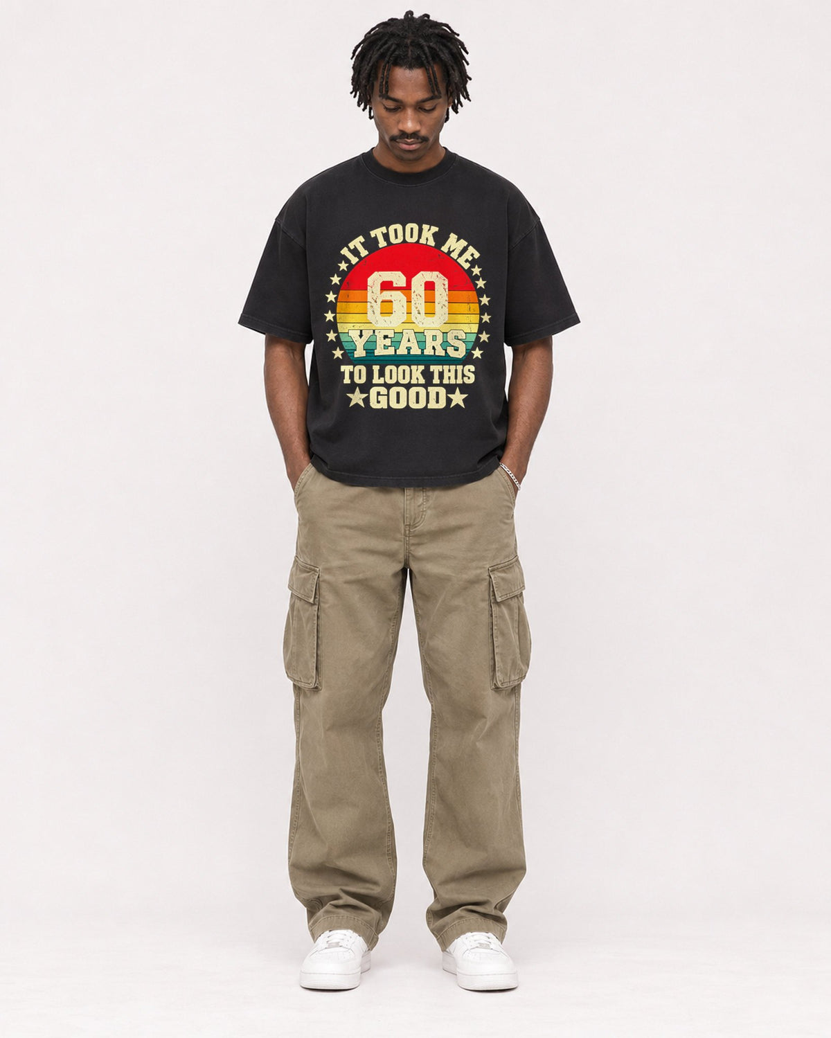 Mockup Boxy Heavyweight Tee Black male full-body 04