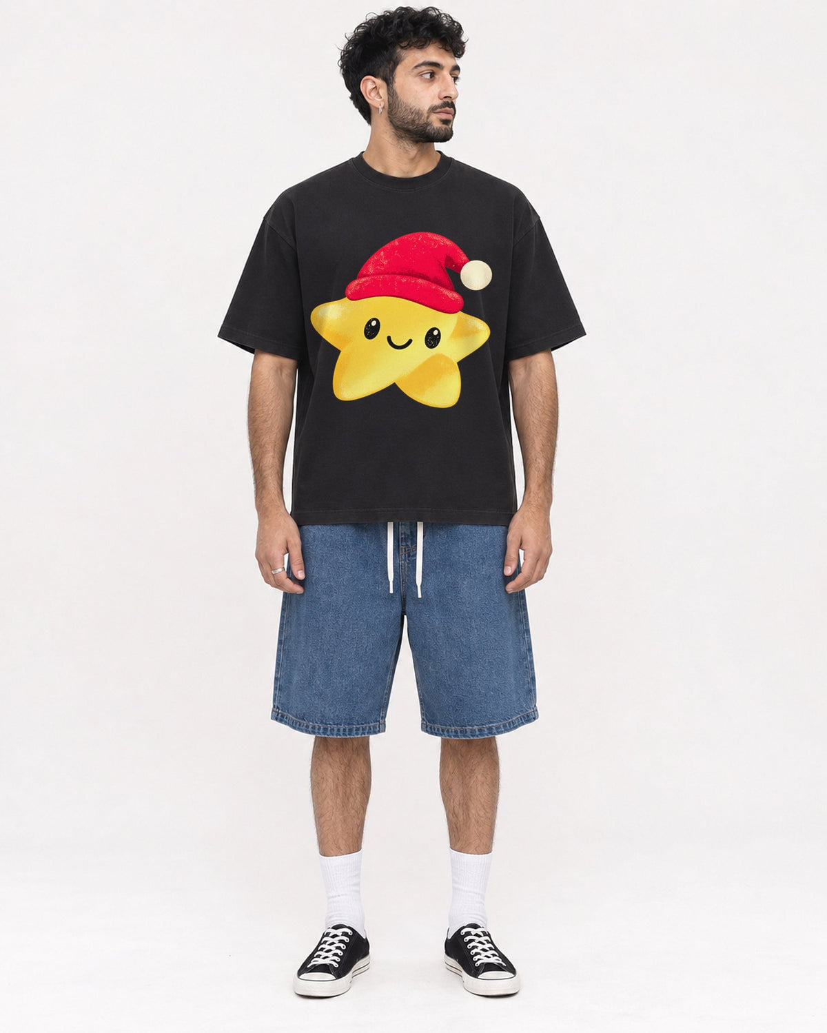 Mockup Boxy Heavyweight Tee Black male full-body 07