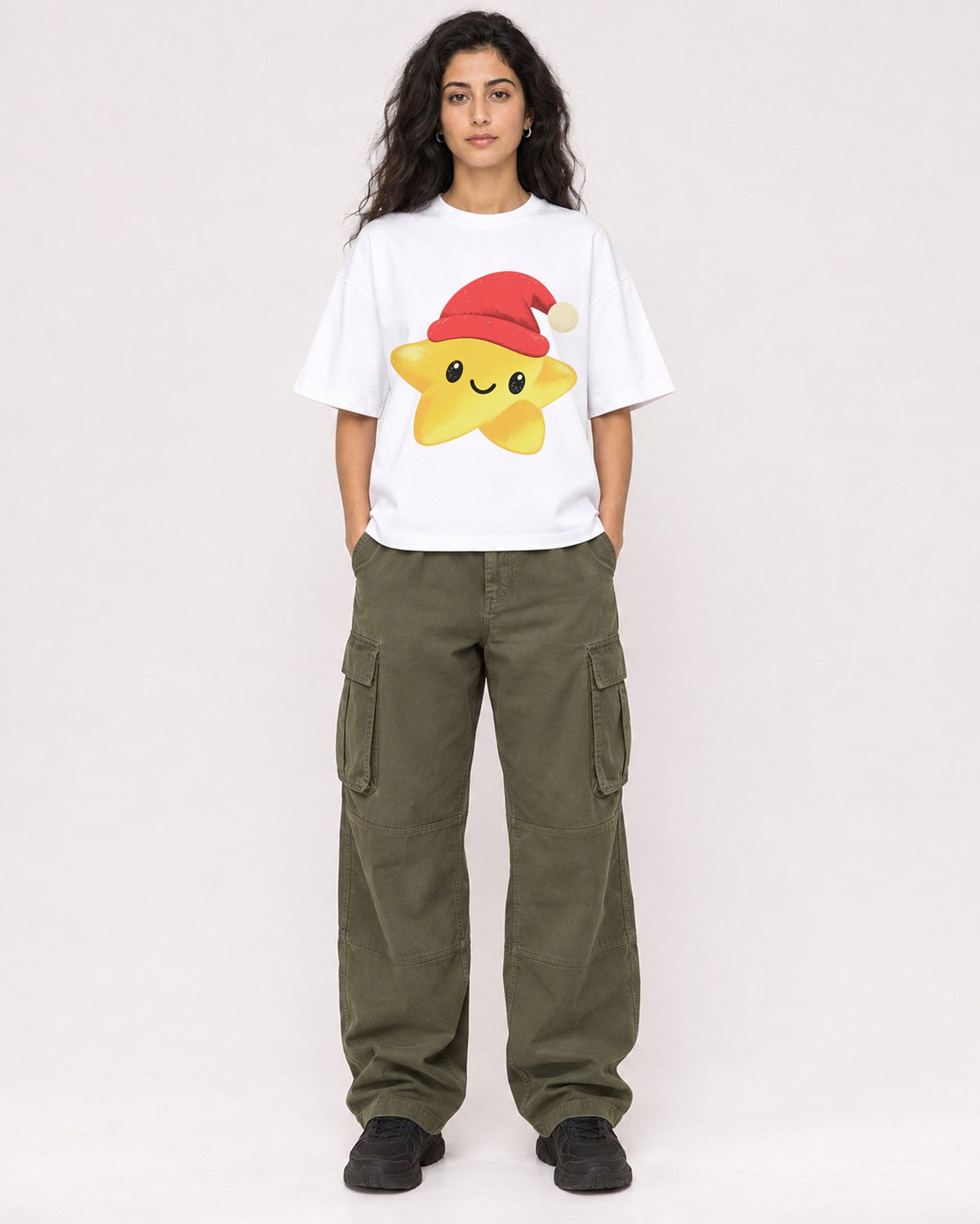 Mockup Boxy Heavyweight Tee White female full-body 07