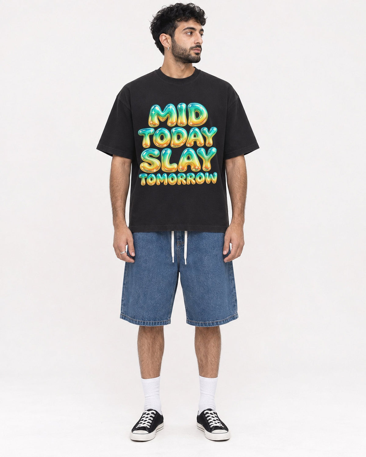 Mockup Boxy Heavyweight Tee Black male full-body 07
