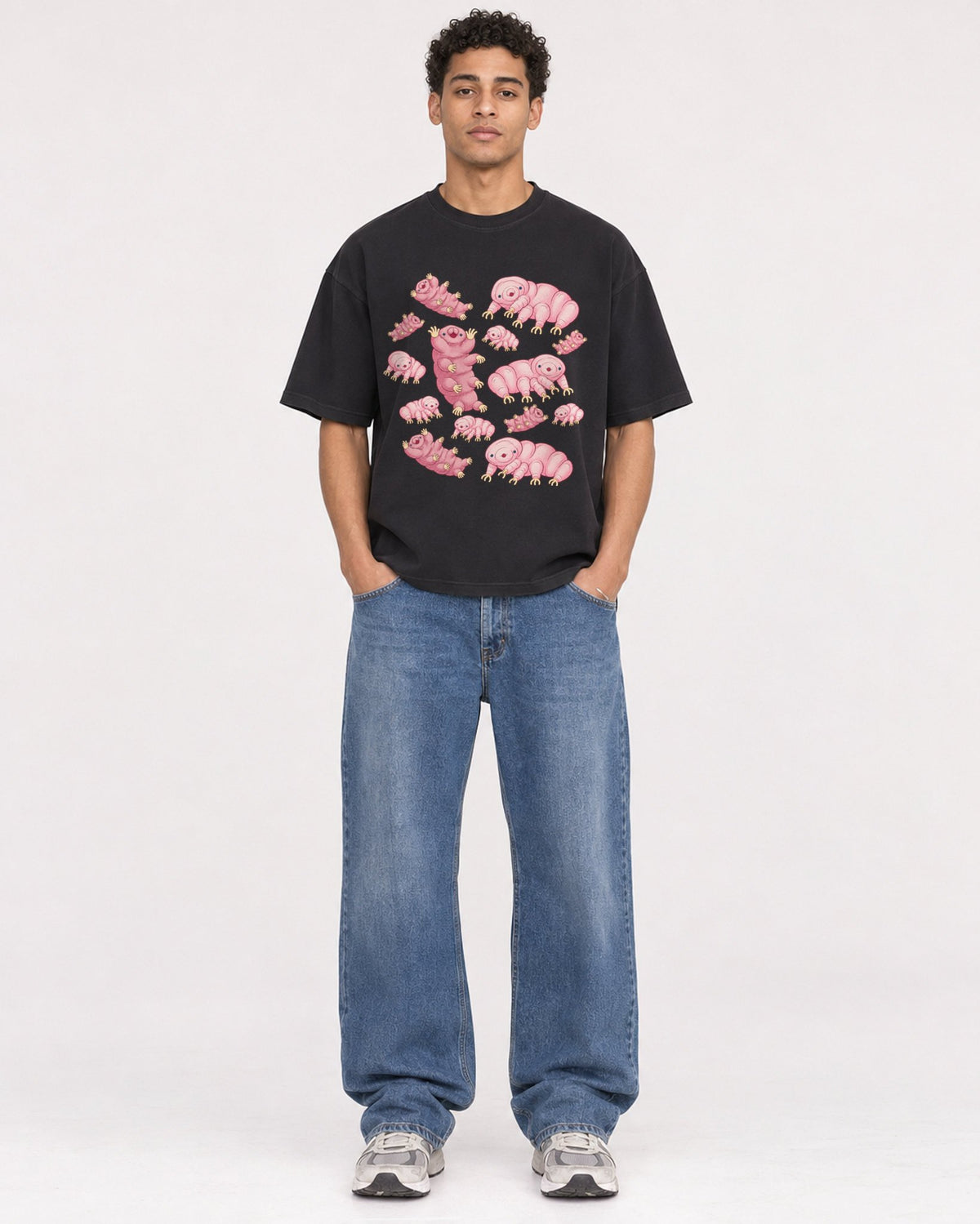 Mockup Boxy Heavyweight Tee Black male full-body 10