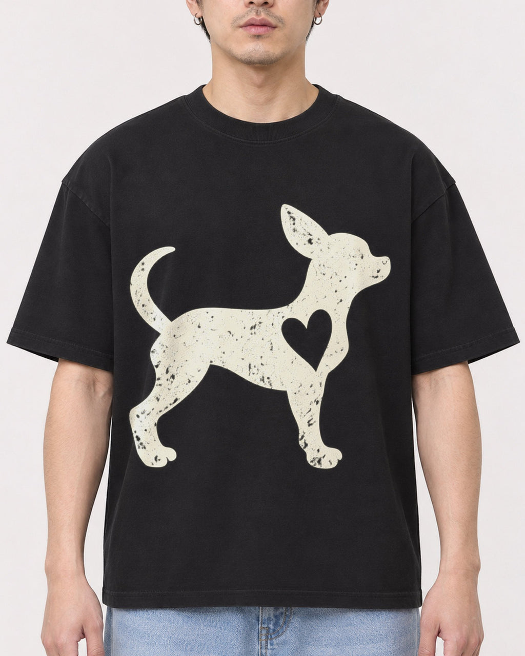 Mockup Boxy Heavyweight Tee Black male close-up 13