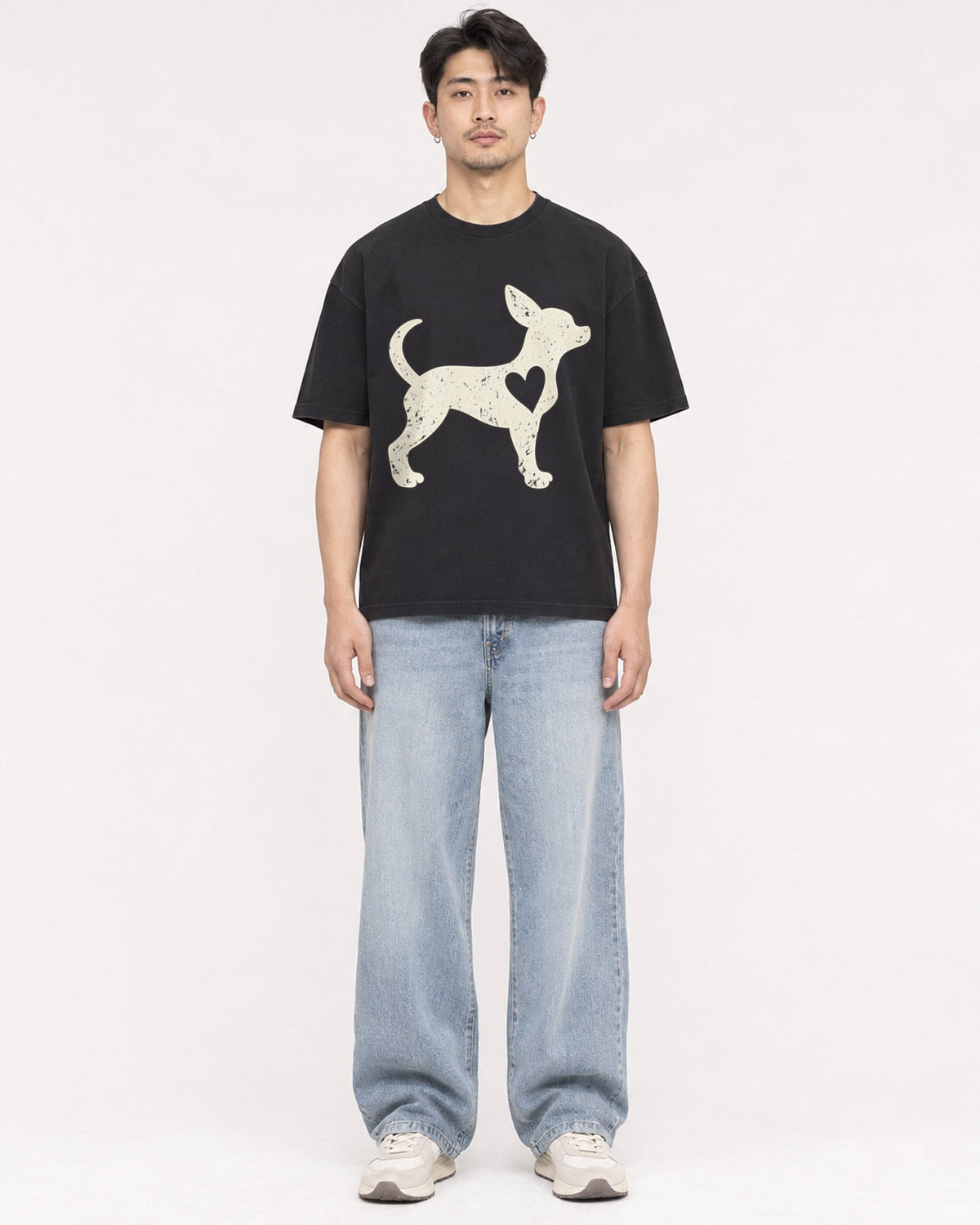 Mockup Boxy Heavyweight Tee Black male full-body 13