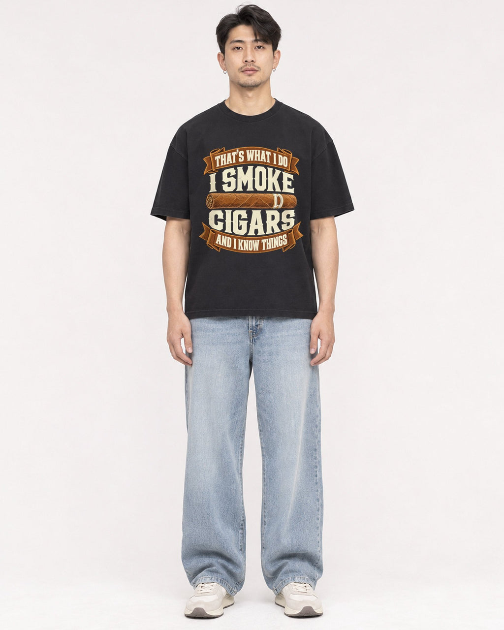 Mockup Boxy Heavyweight Tee Black male full-body 13