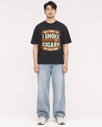 Mockup Boxy Heavyweight Tee Black male full-body 13