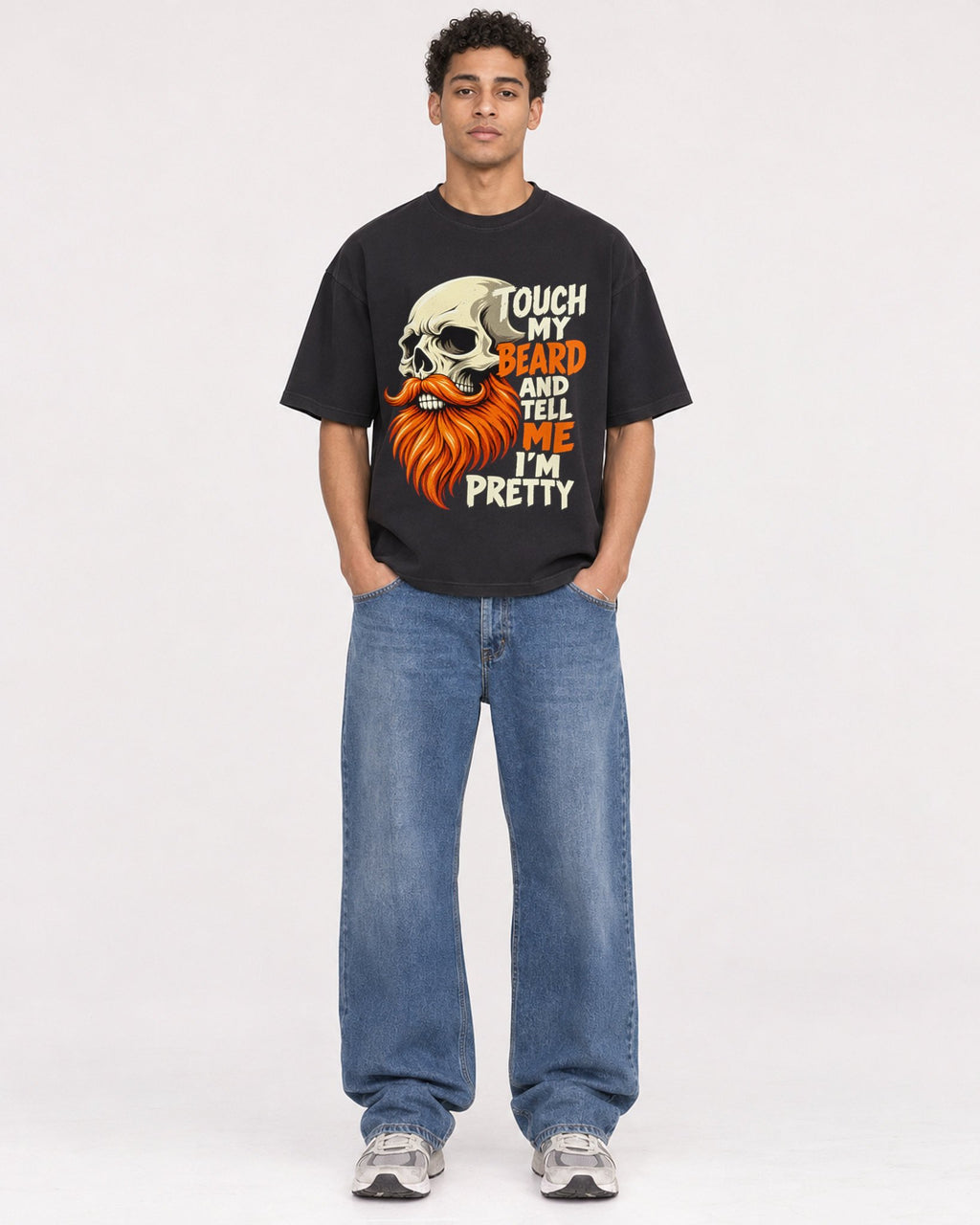 Mockup Boxy Heavyweight Tee Black male full-body 10