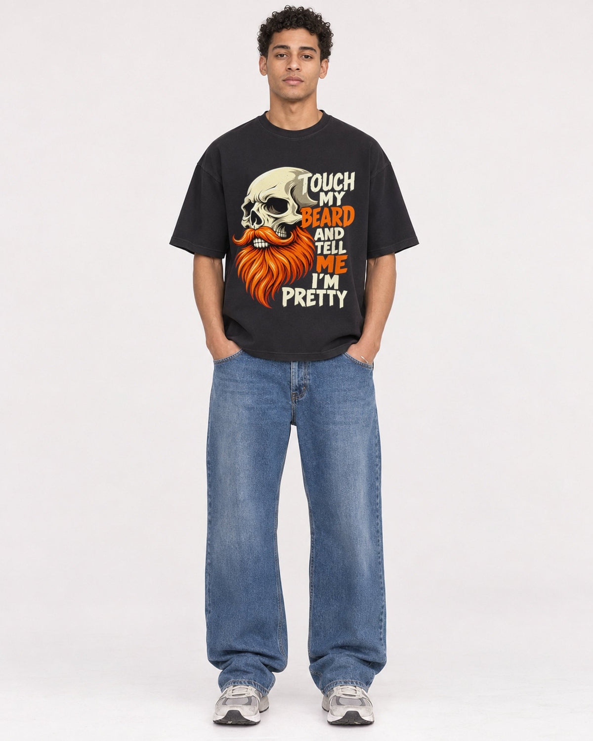 Mockup Boxy Heavyweight Tee Black male full-body 10