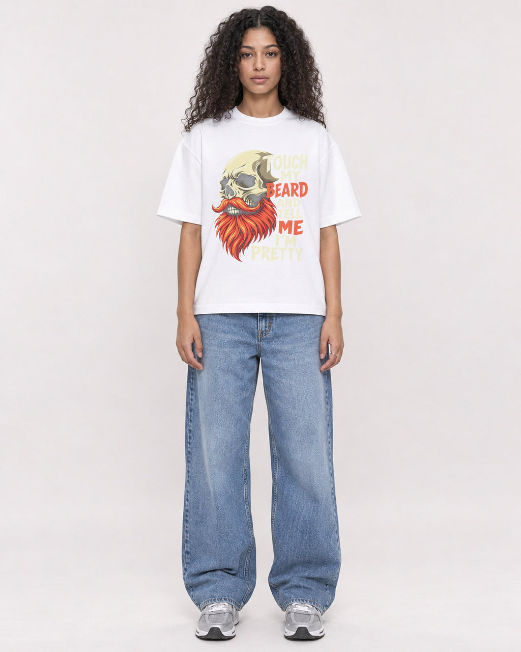 Mockup Boxy Heavyweight Tee White female full-body 10