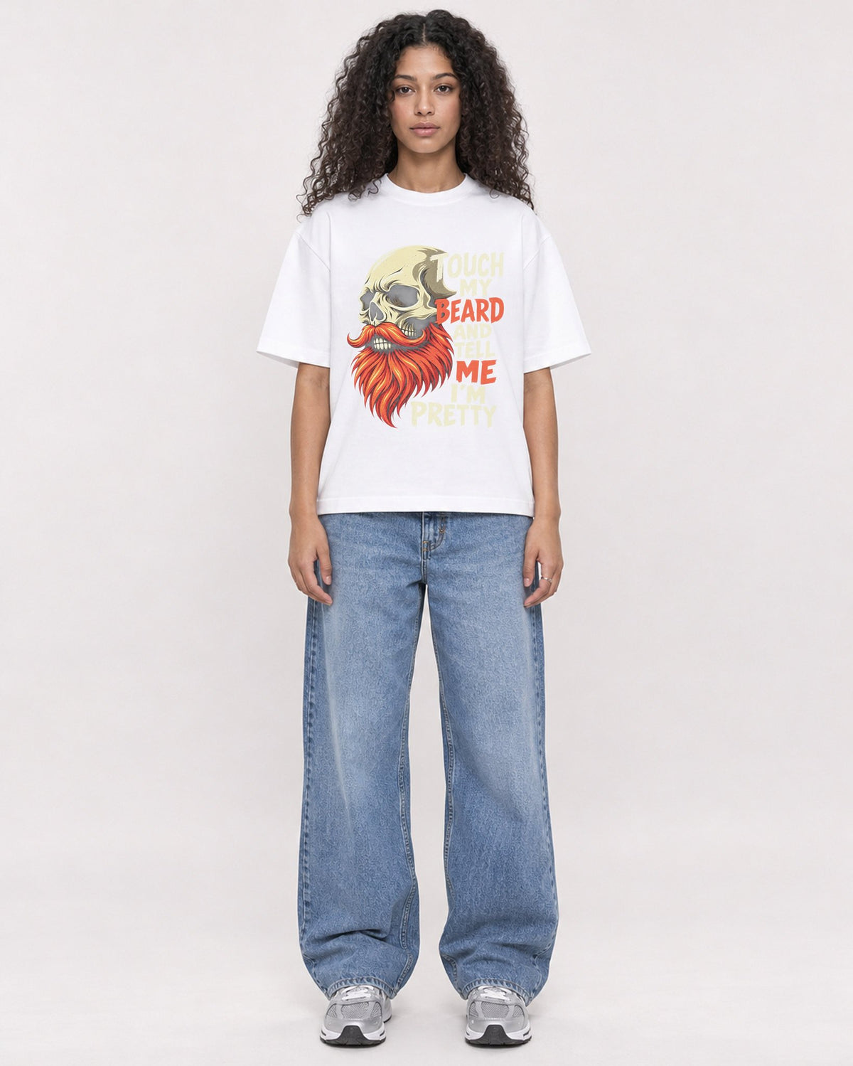 Mockup Boxy Heavyweight Tee White female full-body 10