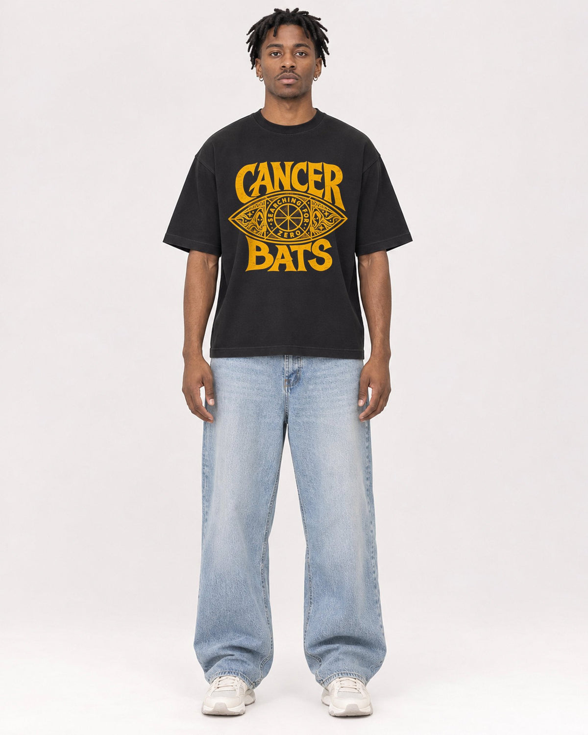 Mockup Boxy Heavyweight Tee Black male full-body 05