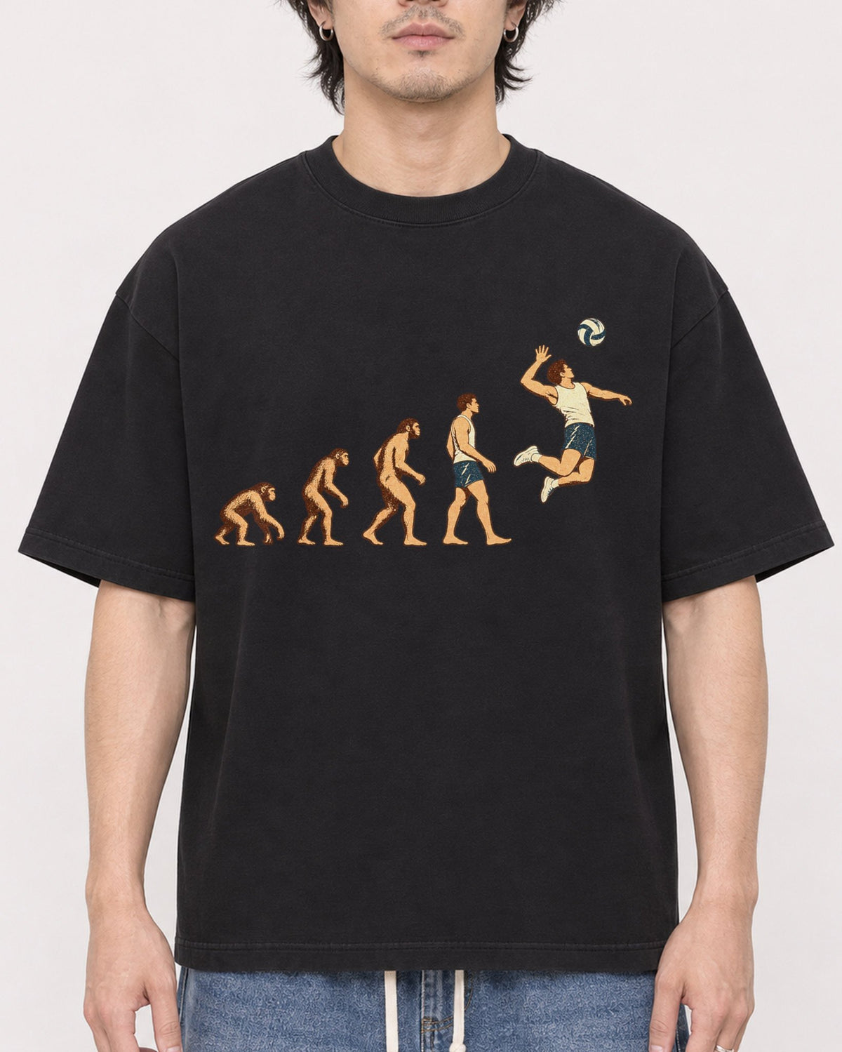 Mockup Boxy Heavyweight Tee Black male close-up 03