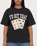 Mockup Boxy Heavyweight Tee Black female close-up 04