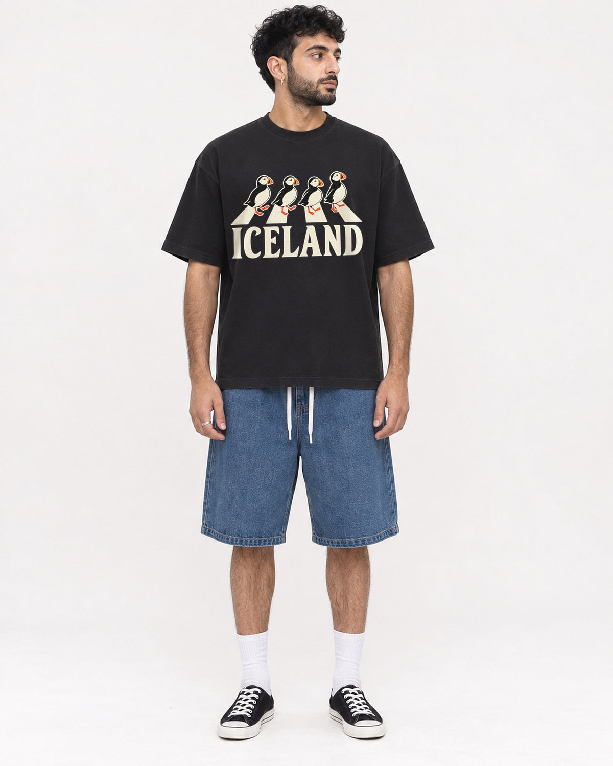 Mockup Boxy Heavyweight Tee Black male full-body 07