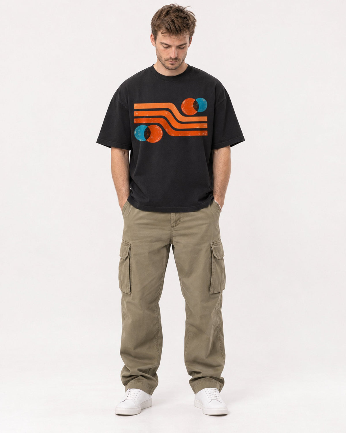 Mockup Boxy Heavyweight Tee Black male full-body 08