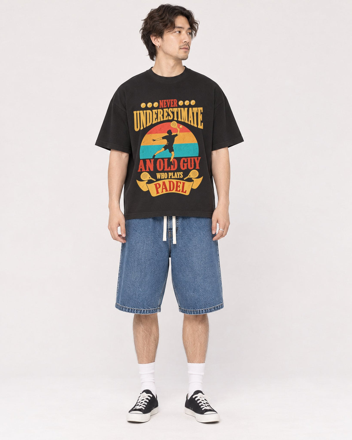 Mockup Boxy Heavyweight Tee Black male full-body 03