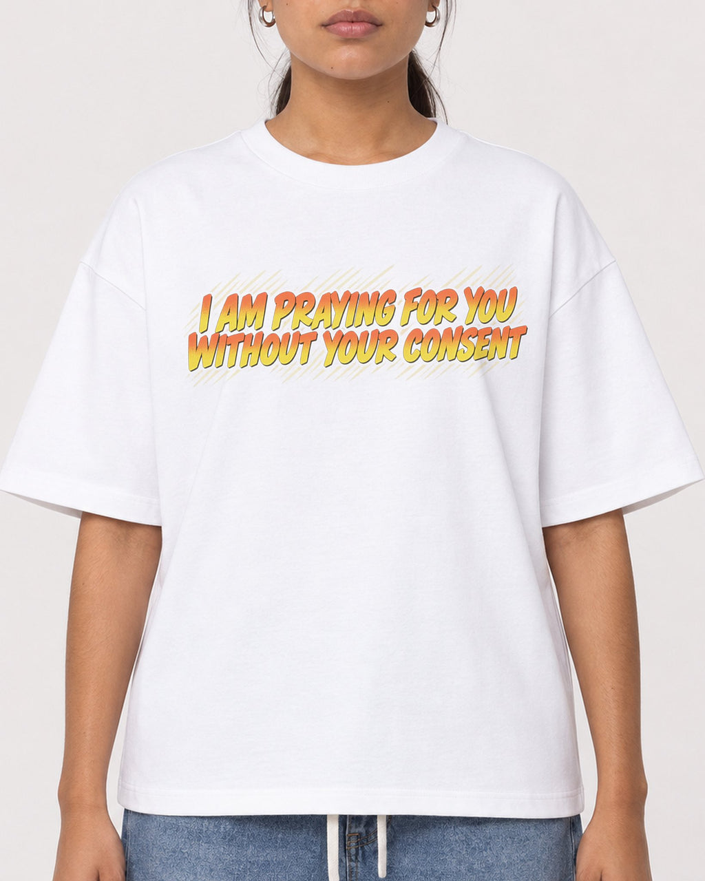 Mockup Boxy Heavyweight Tee White female close-up 16