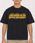 Mockup Boxy Heavyweight Tee Black male close-up 16