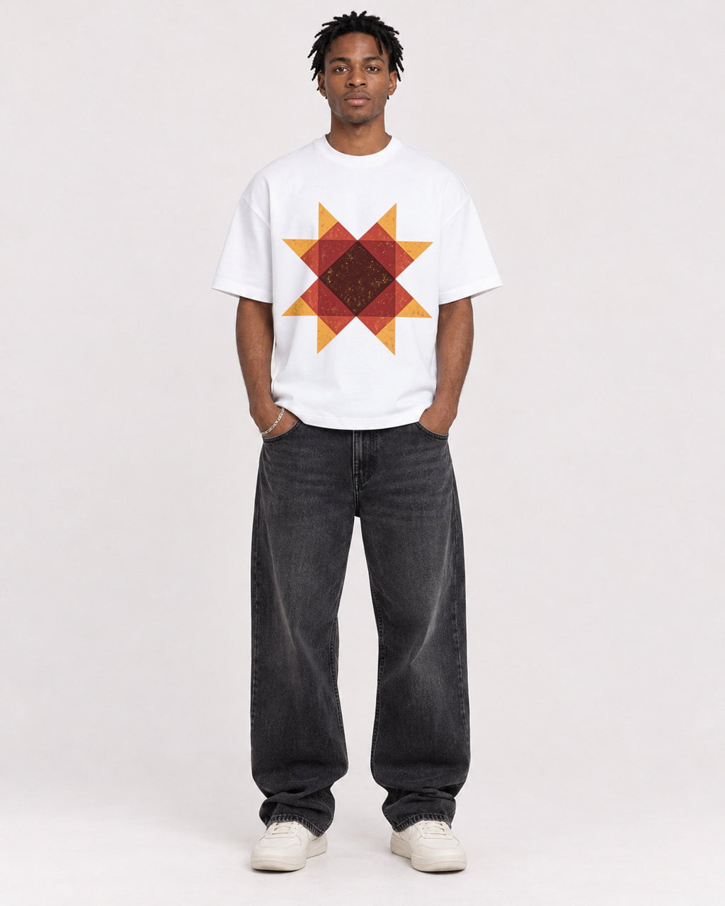 Mockup Boxy Heavyweight Tee White male full-body 05