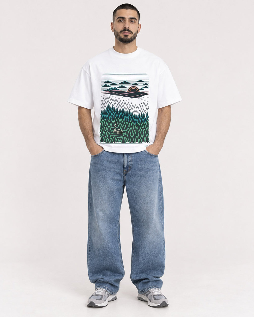 Mockup Boxy Heavyweight Tee White male full-body 37