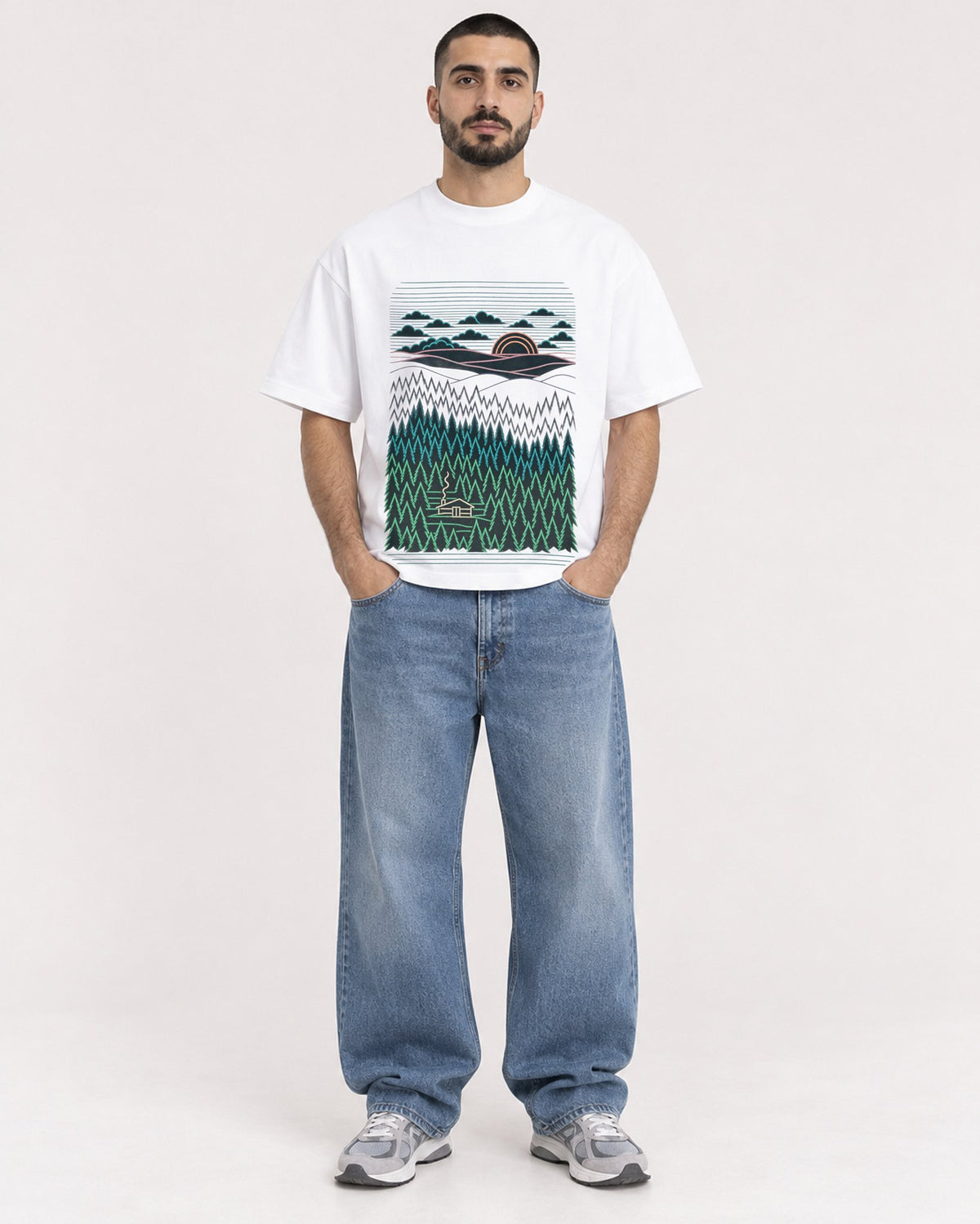 Mockup Boxy Heavyweight Tee White male full-body 37