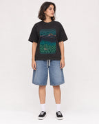 Mockup Boxy Heavyweight Tee Black female full-body 37