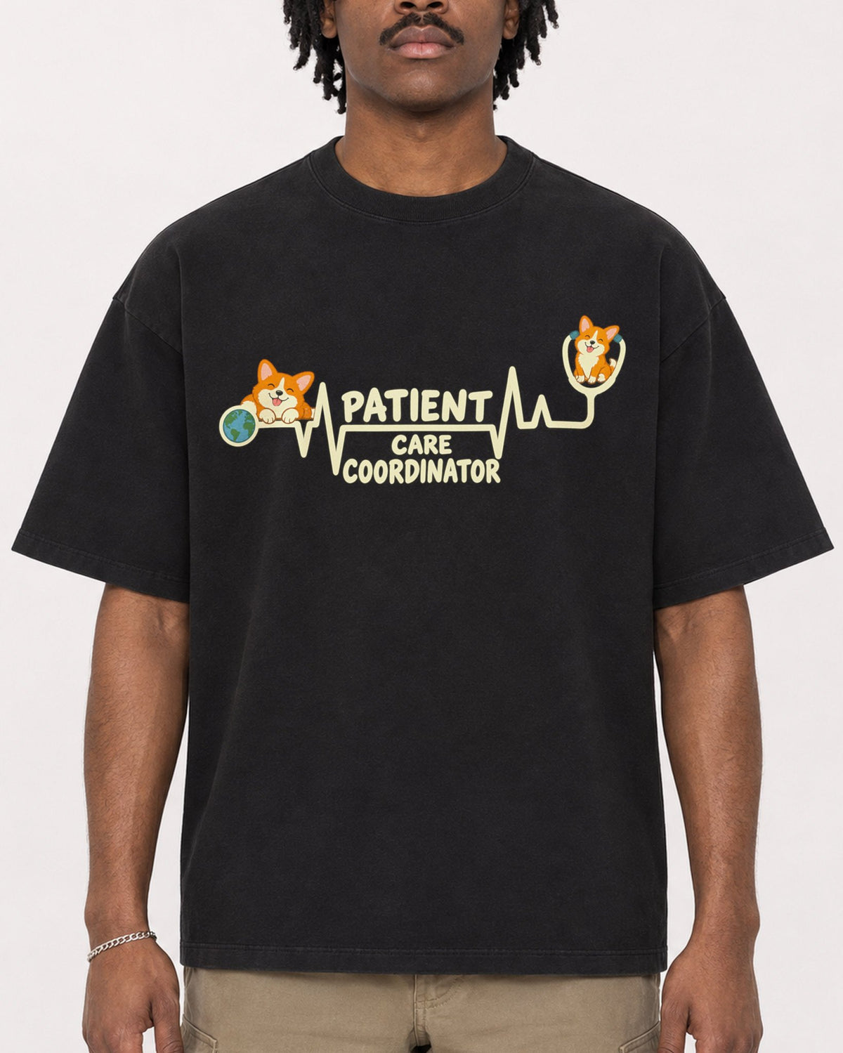 Mockup Boxy Heavyweight Tee Black male close-up 04
