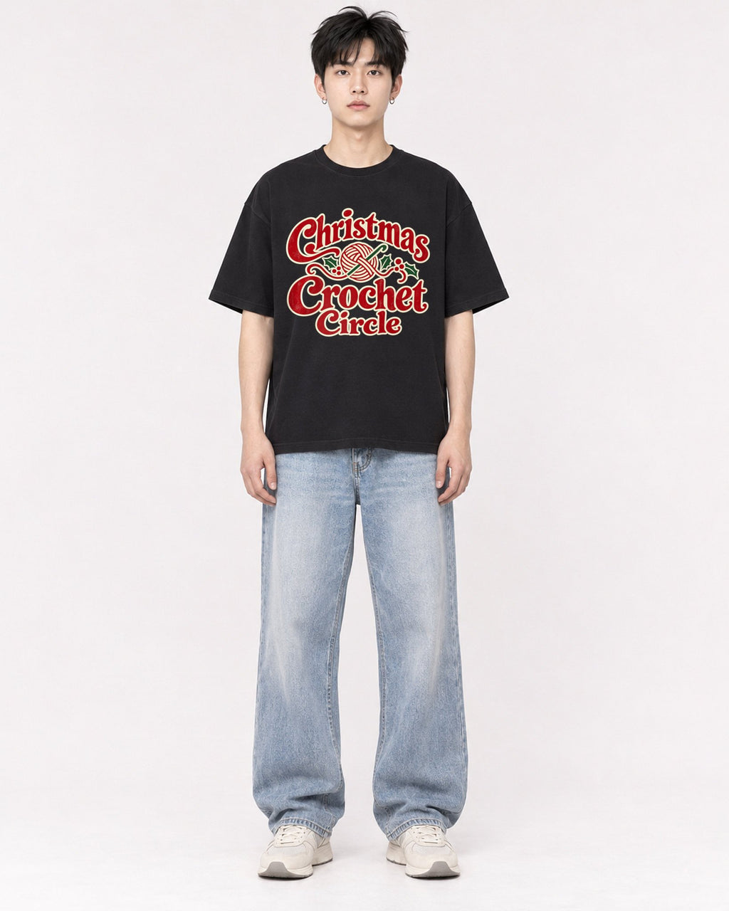 Mockup Boxy Heavyweight Tee Black male full-body 01