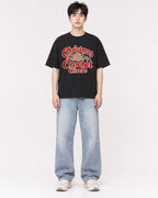 Mockup Boxy Heavyweight Tee Black male full-body 01