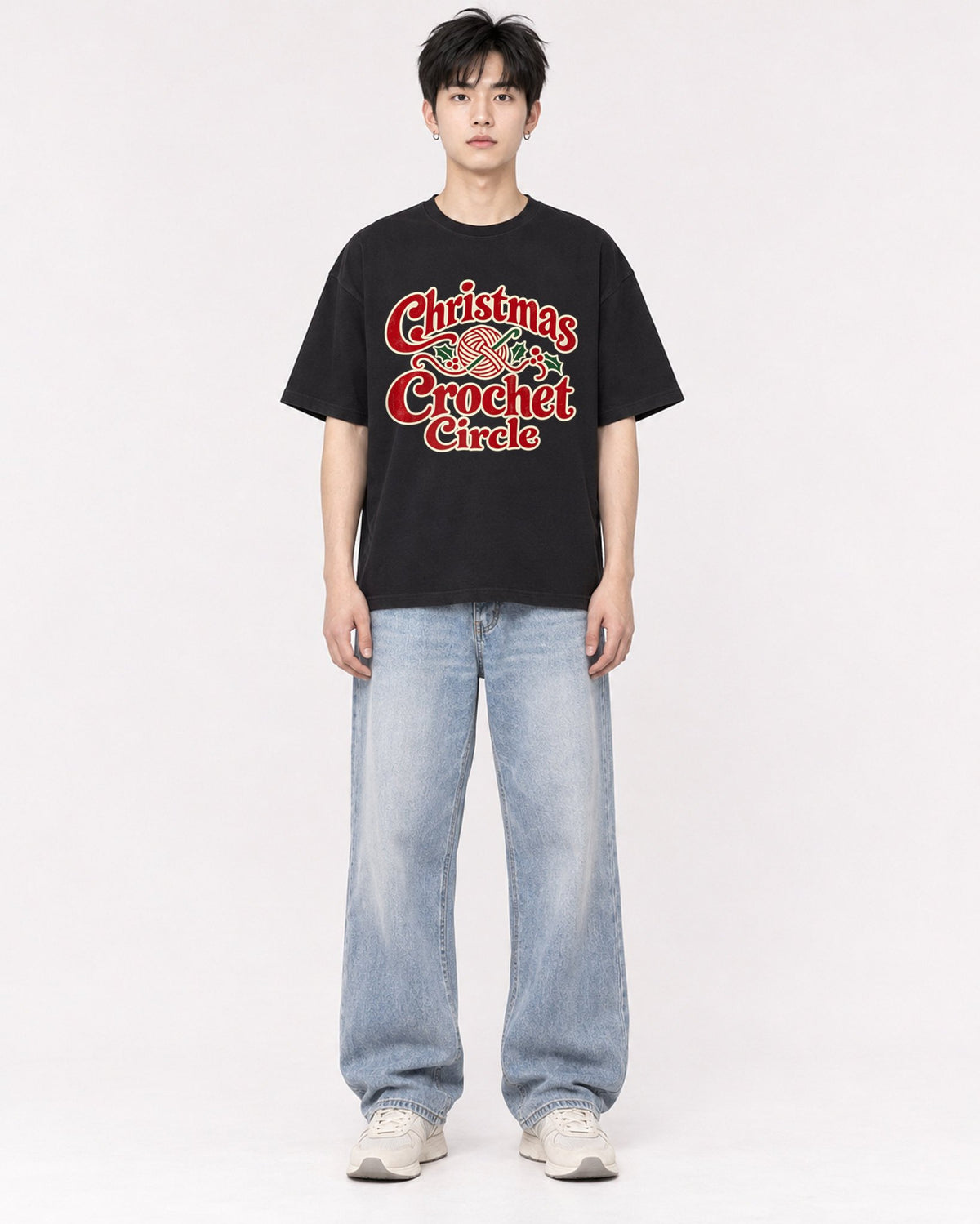 Mockup Boxy Heavyweight Tee Black male full-body 01