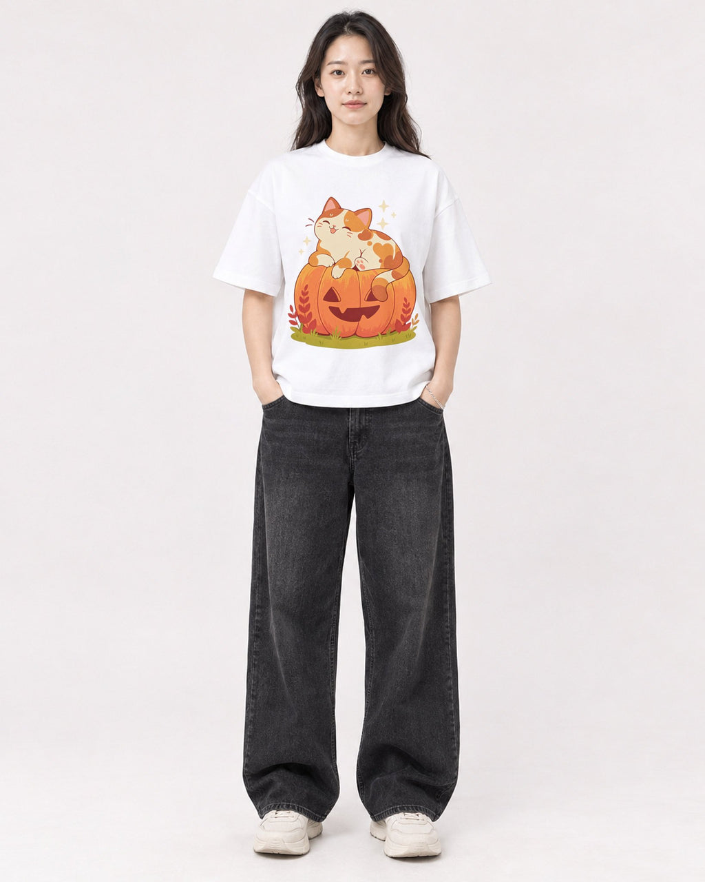 Mockup Boxy Heavyweight Tee White female full-body 03