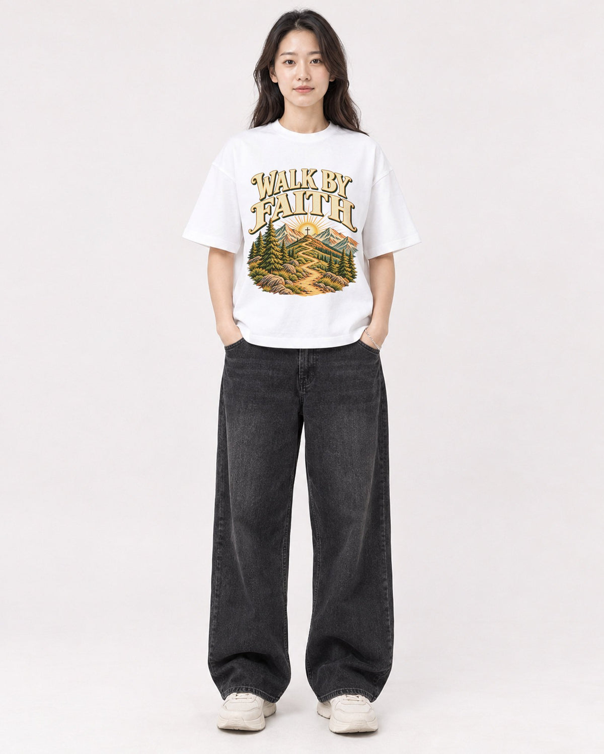 Mockup Boxy Heavyweight Tee White female full-body 03