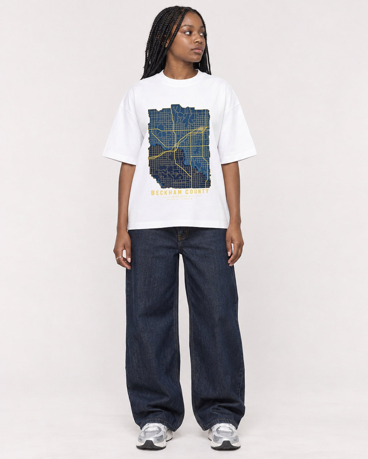 Mockup Boxy Heavyweight Tee White female full-body 04