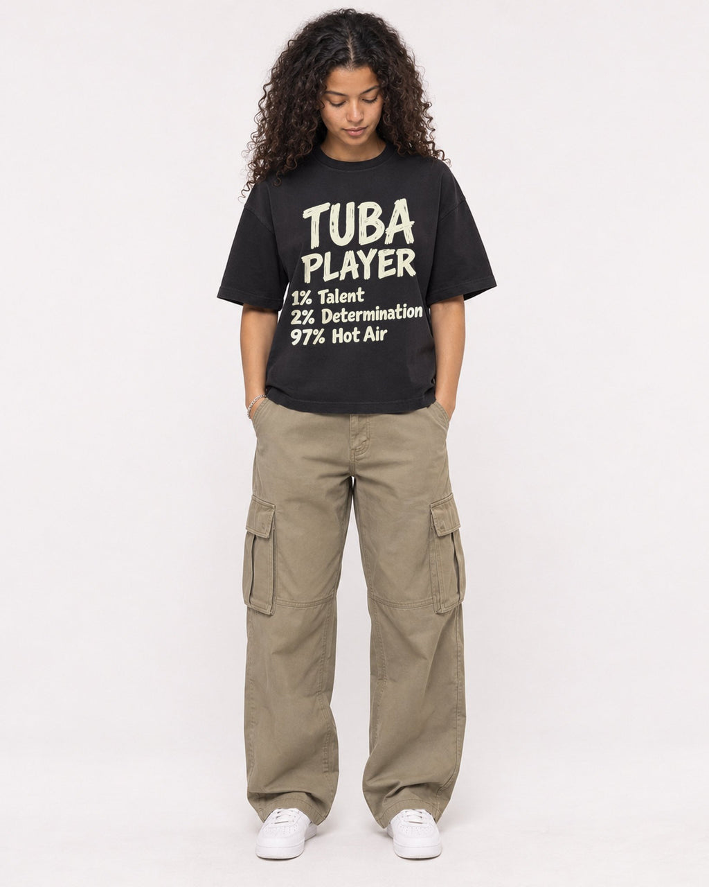 Mockup Boxy Heavyweight Tee Black female full-body 10