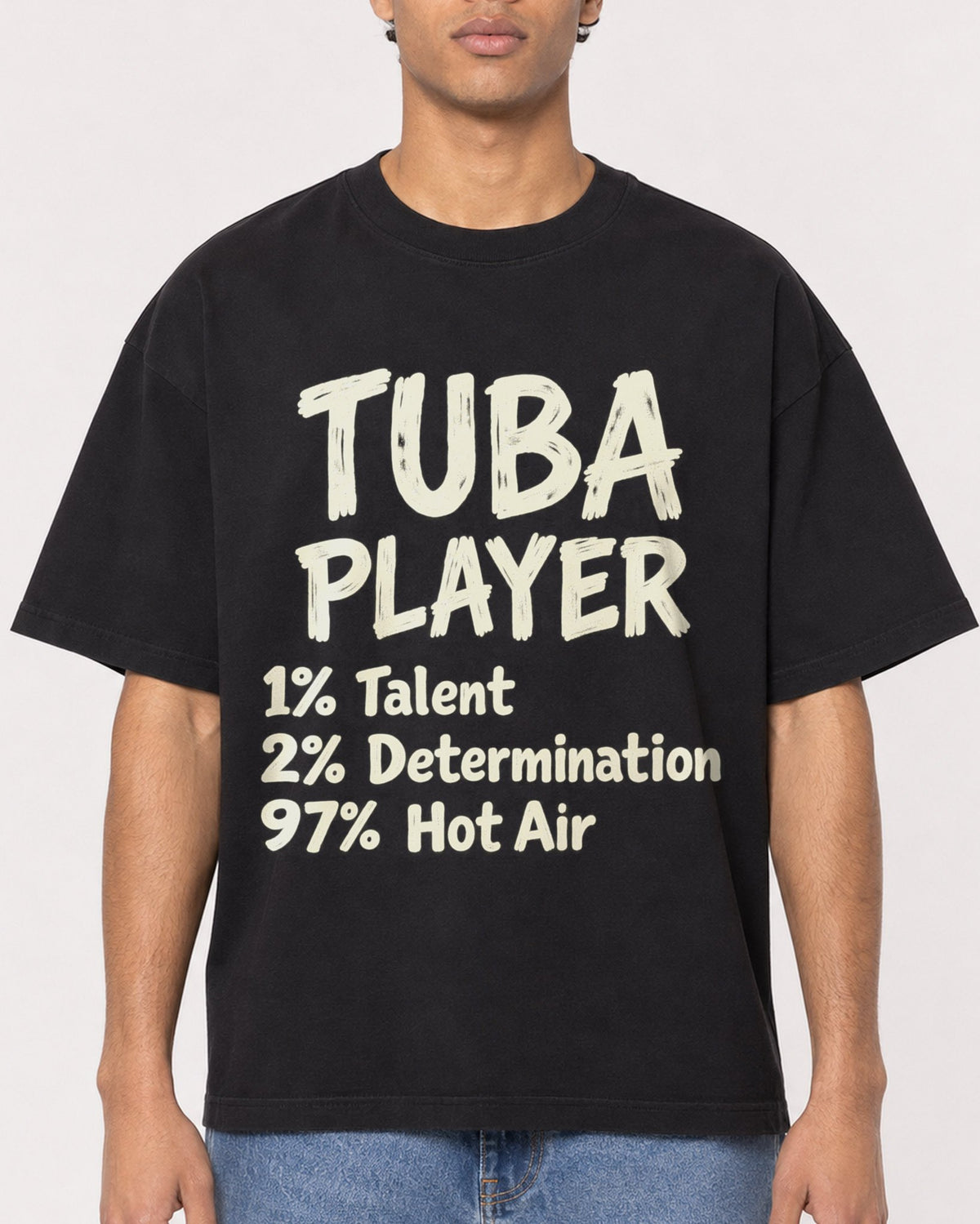 Mockup Boxy Heavyweight Tee Black male close-up 10
