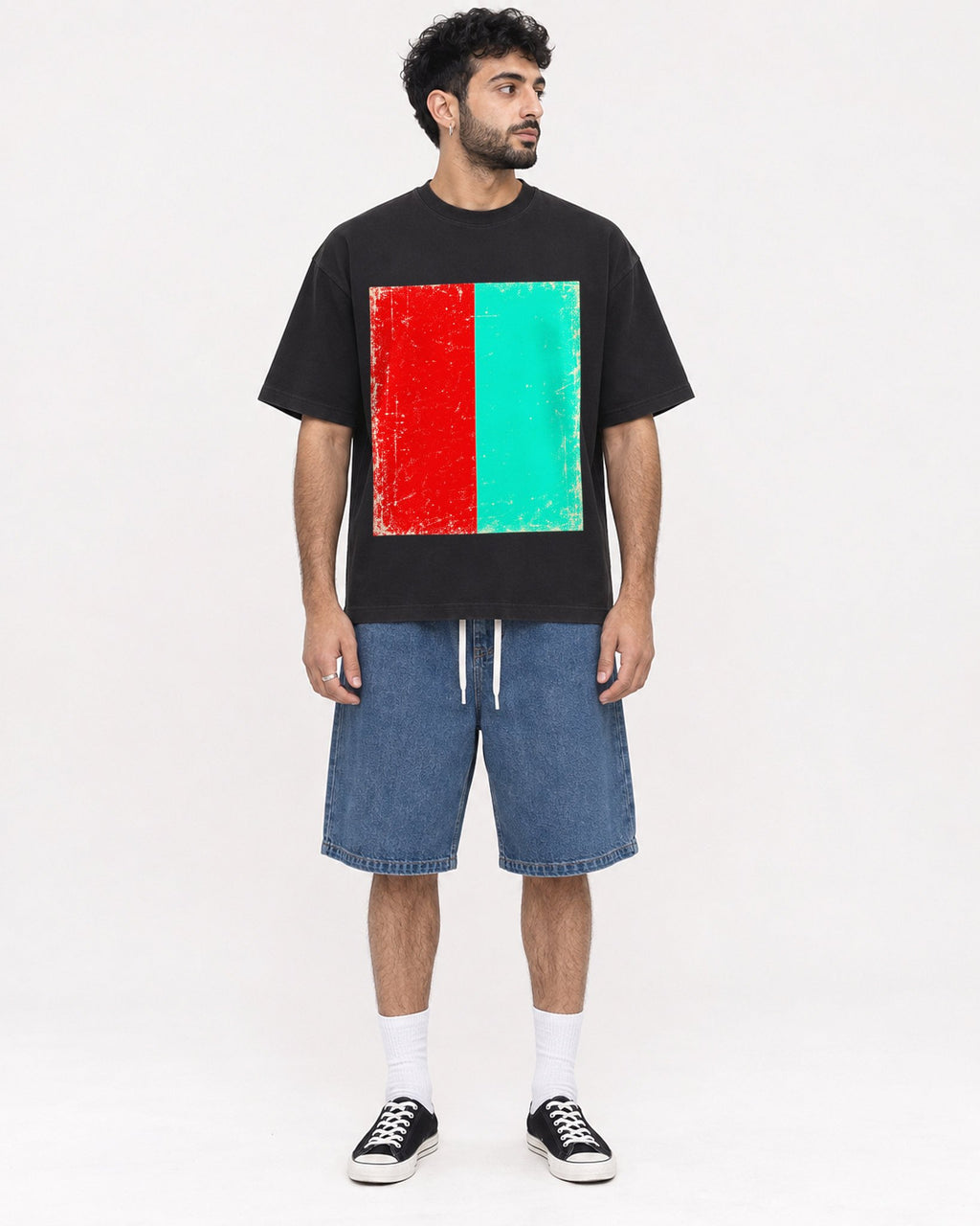 Mockup Boxy Heavyweight Tee Black male full-body 07
