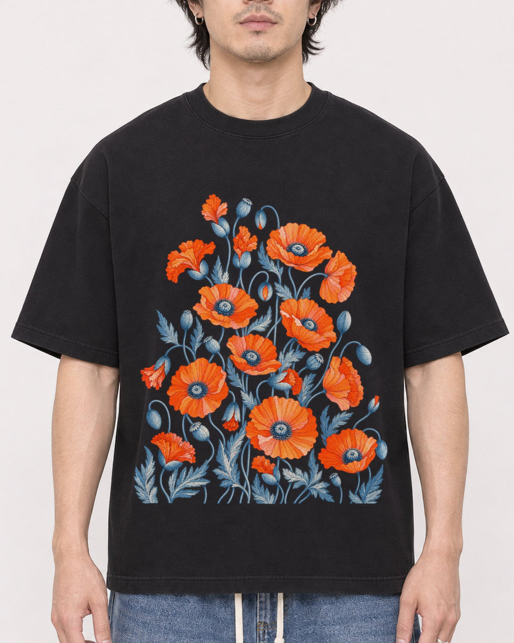 Mockup Boxy Heavyweight Tee Black male close-up 03