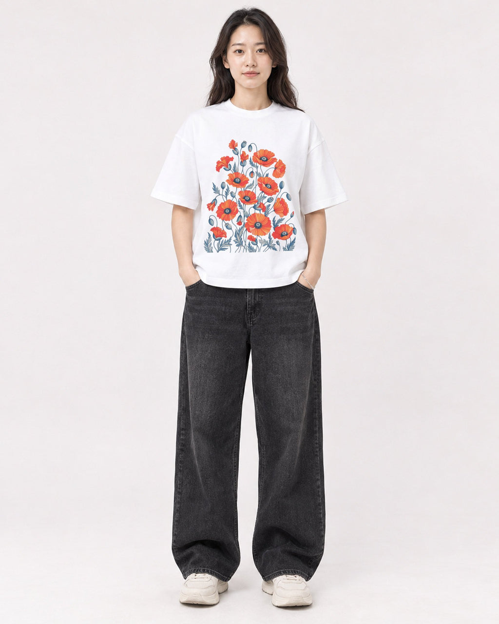 Mockup Boxy Heavyweight Tee White female full-body 03