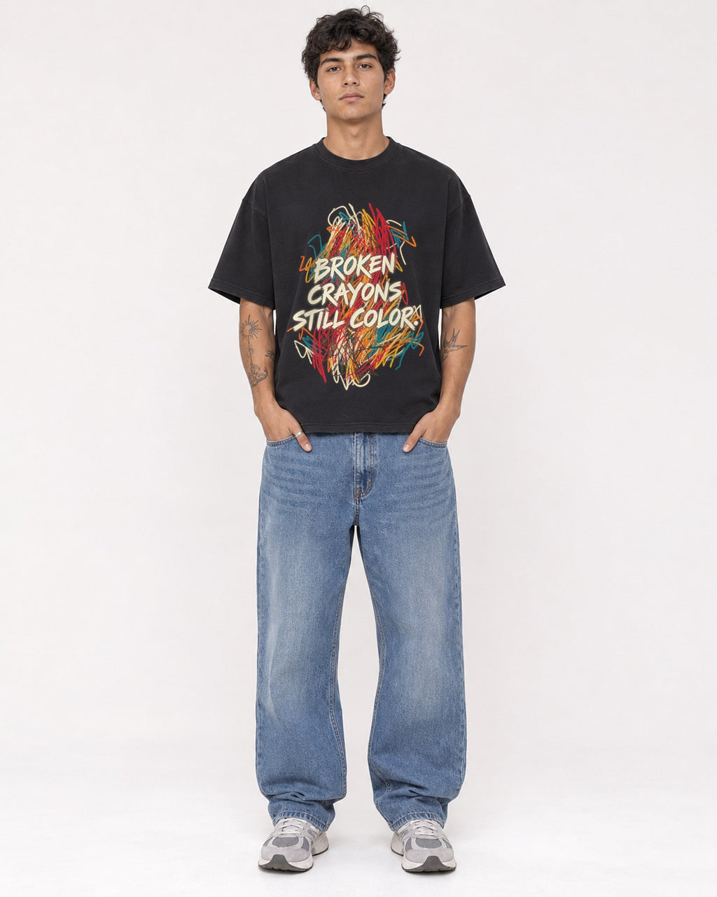 Mockup Boxy Heavyweight Tee Black male full-body 06