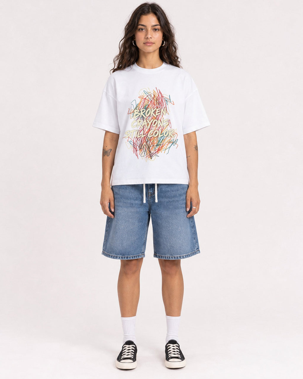 Mockup Boxy Heavyweight Tee White female full-body 06