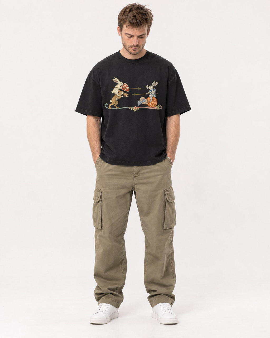 Mockup Boxy Heavyweight Tee Black male full-body 08