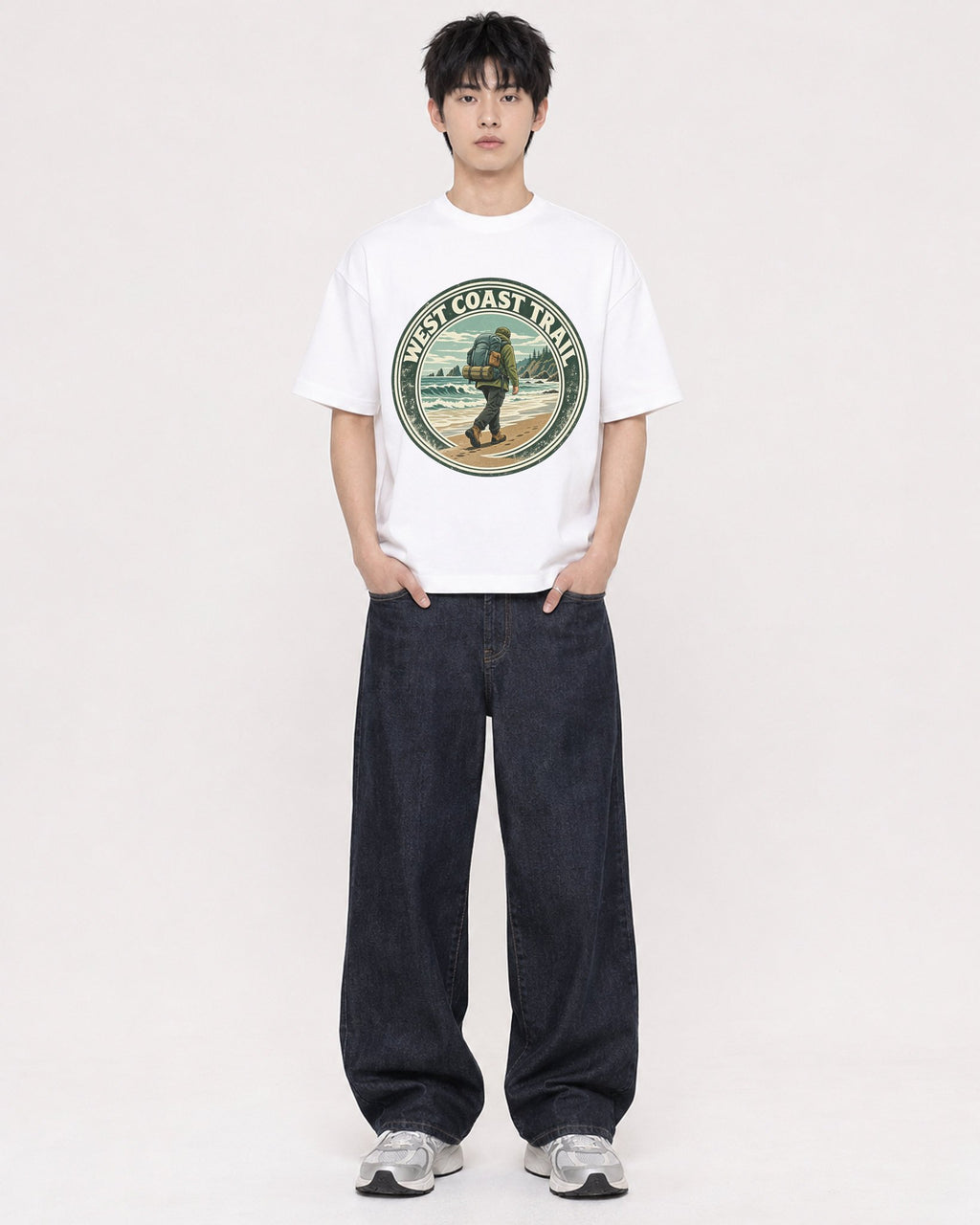 Mockup Boxy Heavyweight Tee White male full-body 01
